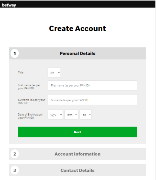 Betway Account Create